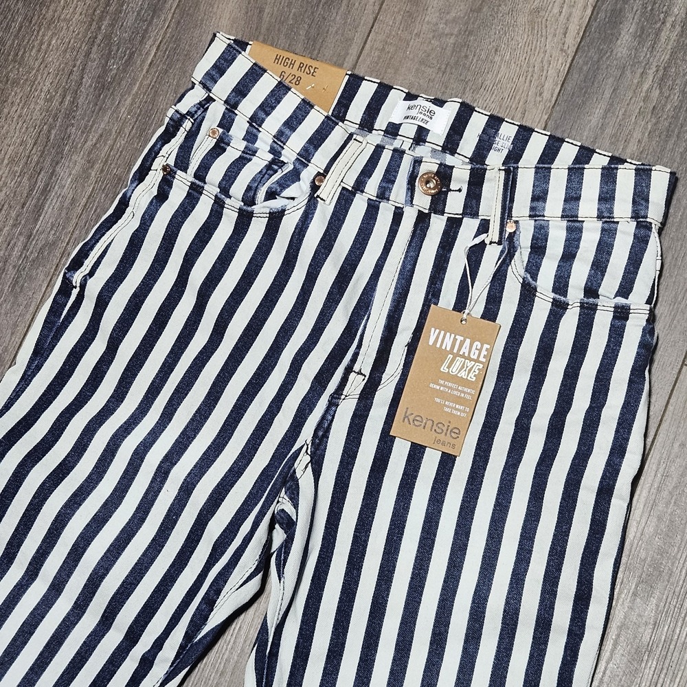 Kensie Vintage Luxe The Allie High Rise Slim Jeans Raw Hem Pinstripe Women's 6